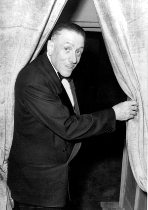 Francis Poulenc in his loge at the Scala, Italy, 1957 (b/w photo)