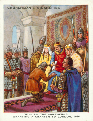 William the Conqueror granting a Charter to London, 1066 (colour litho)