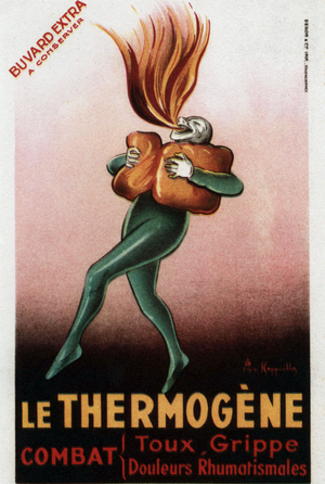 Advertising for thermogenic wadding healing colds, intercostal pain, rheumatism, cough, neuralgia and lumbagos. French Bouvard, c.1900 (print)