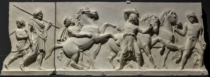 The entry of Alexander the Great into Babylon, 1818-1828, Detail of the procession with men and a horse (Carrara marble)
