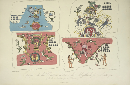 Epochs of Nature, after the Aztec Mythology, from the Vatican Library, illustration from 'Vues des Cordillères et Monumens des Peuples Indigènes de l'Amérique' by Alexander von Humboldt and Aime Bonpland, 1813 (hand-coloured engraving)