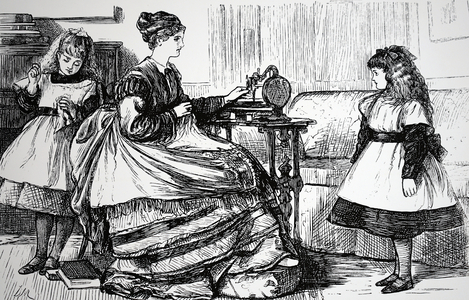 Sewing machine in a middle class home, 1872