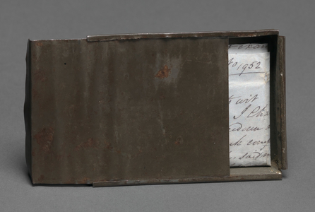 Tin box handmade and carried by Joseph Trammell to hold freedom papers, 1852 (mixed media)
