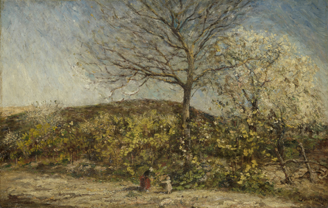 Landscape with blooming orchard, 1870 (oil on panel)