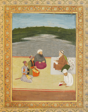 Discussion between learned men and princes, late 17th- early 18th century (gouache on paper) (pair to 909221)