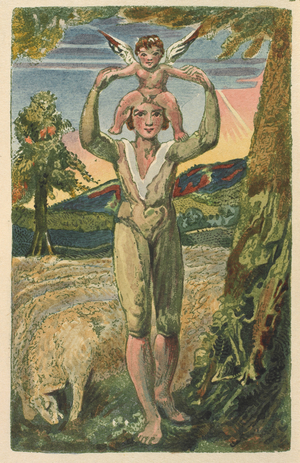Male figure, with cherub on his shoulders