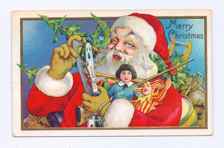 Edwardian Christmas postcard of Father Christmas with a sack of toys,  c.1910 (colour litho)