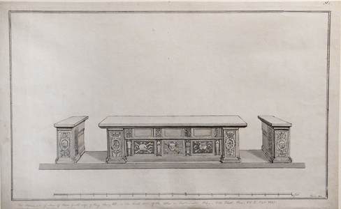 The Monument of Anne of Cleves, fourth wife of King Henry VIII, on the south side of the altar in Westminster Abbey, 1775 (pen & ink on paper)