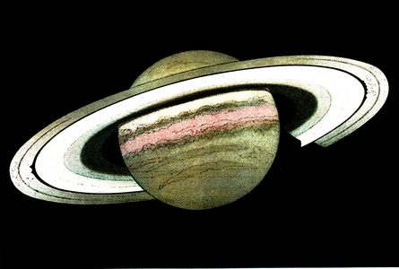 Planet Saturn and its rings. Observed and drew on December 30th, 1874 by L. TROUVELOT (book "The Sky by A. Guillemin), 1877