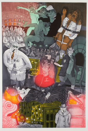 Life and Times of Prof. Dr. S. Freud, 1989 (colour etching, soft-ground etching, aquatint & relief on off-white bfk rives pape)