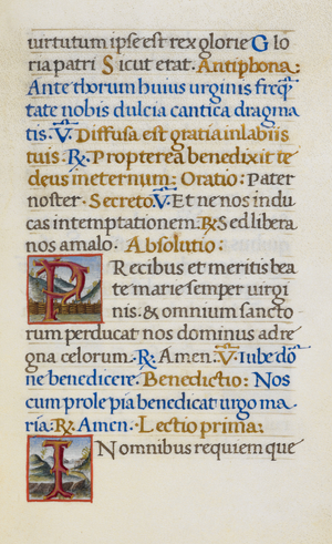 Text page, initials 'P' and 'I'