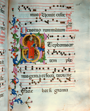Antiphonary in note 5, a book which contains the chants to be sung by the choir during mass (parchment)