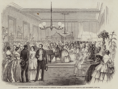 Conversazione of the Great Western Railway Literary Society at the Paddington Terminus (engraving)