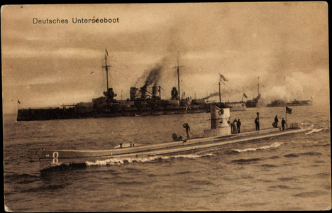 German warships, German submarine, sailors
