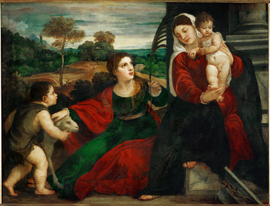Madonna and child with Saint Agnes and Saint John Baptist (painting on canvas)