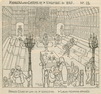 Manners and customs of the English in 1849: Highest court of law in the Kingdom, the Lord's hearing appeals (engraving)