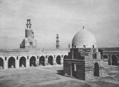 Egypt: Cairo, Courtyard and tower of Ibn Tulun (b/w photo)