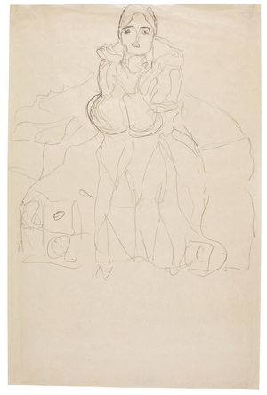 Seated Figure Head-On, Supporting her Chin, 1916 (pencil on paper)