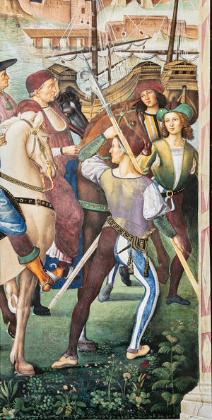 The Piccolomini Library, north-east wall: “Aeneas Sylvius journeys to the Council of Basel, winter 1432”