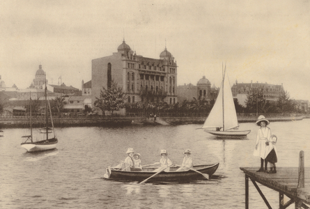 South Africa: Durban from Yacht Club Jetty (b/w photo)