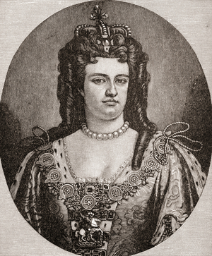 Anne, 1665  1714.  Queen of England, Scotland and Ireland.   From A First Book of British History published 1925.