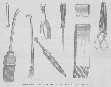 Tools used in the Manufacture of the Gobelin Tapestry (engraving)