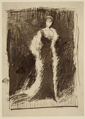 Study for Arrangement in Black: Lady Meux, 1881 (pen & brown ink on ivory wove paper laid down on ivory wove board)