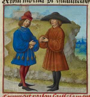Miniature of l'Ami (the Friend) and the Lover from 'Le Roman de la Rose', 15th century