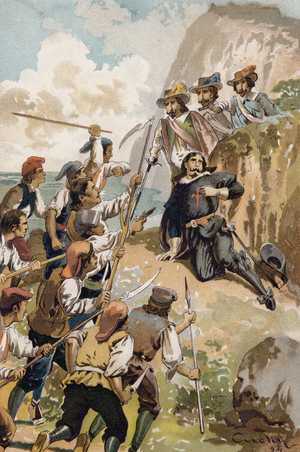 Caido en tierra, cargaron sobre el... (chromolitho)