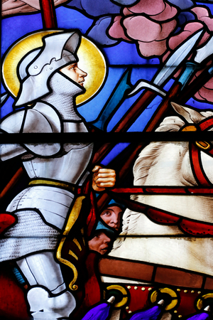 Auxerre Cathedral.  Stained glass.   Joan of Arc. Auxerre cathedral (stained glass)