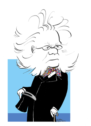 Henrik Ibsen - caricature of the Norwegian playwright and dramatist holding a top hat