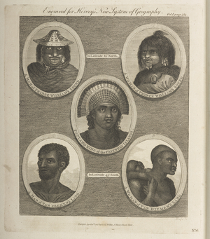 Five busts of Pacific islanders and Aborigines, c.1779 (engraving)