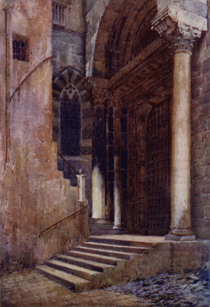 The side door of the Cathedral of S Lorenzo, Genoa (colour litho)