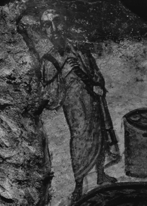 Erich Andres Italy - In the catacombs of Rome in the 1950s: an old depiction of the Apostle Paul in the Domitilla catacomb. 511/15