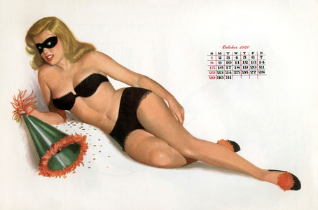 Pin up wearing underwear at carnival, from Esquire Girl calendar 1950 (October)