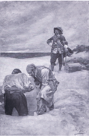 Kidd at Gardiner's Island, from Howard Pyle's Book of Pirates published by Harper & Bros, 1921 (litho)