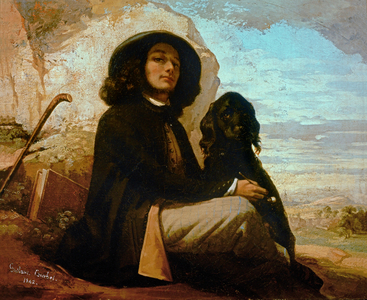 Courbet, self-portrait with black dog (oil on canvas)
