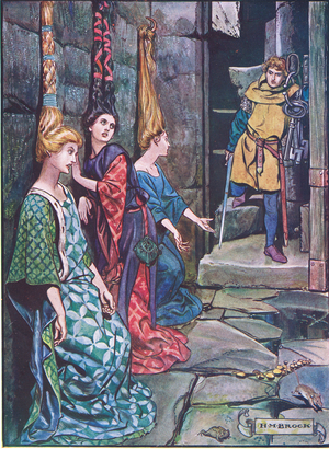 In one room he found three ladies suspended by their hair and almost starved to death (colour litho)