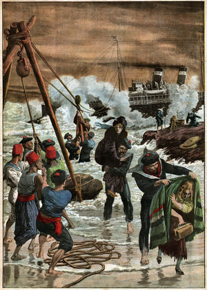 Sinking of a boat in Turkey, 1904 (print)