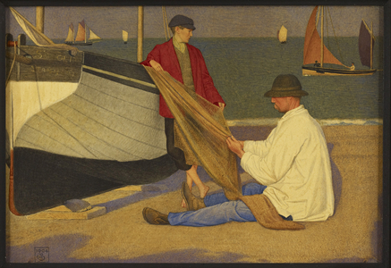 Mending the Net (oil on canvas)