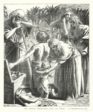 The People presenting Gifts to Moses (engraving)