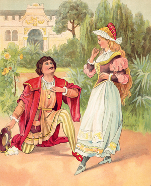Beauty and the Beast, here transformed into a handsome Prince (colour litho)