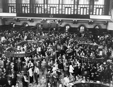 New York Stock Exchange Floor, New York, New York, December 8, 1941 (b/w photo)