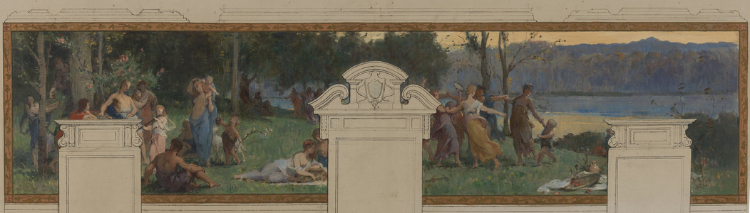 Sketch for Pantin Town Hall: Allegories of the Ourcq Canal, Labour and Navigation - Fête champêtre (ceiling and wall panel), 1886 (oil on ink on canvas)