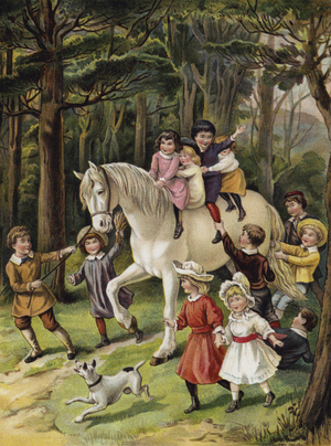 They rode him bareback in and out of the trees (chromolitho)