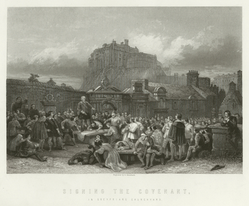 Signing the Covenant, in Greyfriars' Churchyard (b/w photo)