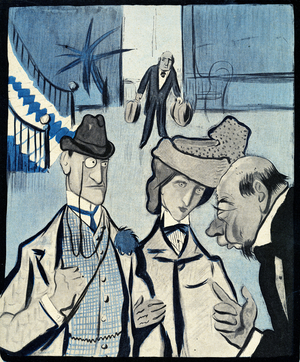 An English couple checking into a French Hotel, 1903 (litho)
