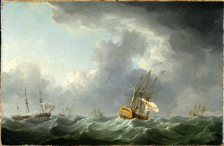 English Ships Running Before a Gale (oil on canvas)