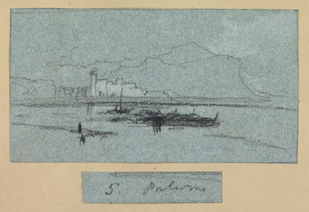 Palermo, from 'Views of Sicily' (chalk & gouache on blue paper)