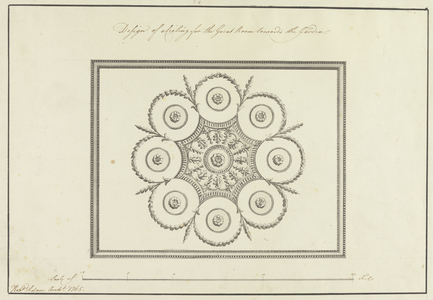Design for the ceiling of the Great Room, Langford House, 1765 (pen, black & brown ink with grey wash on paper)